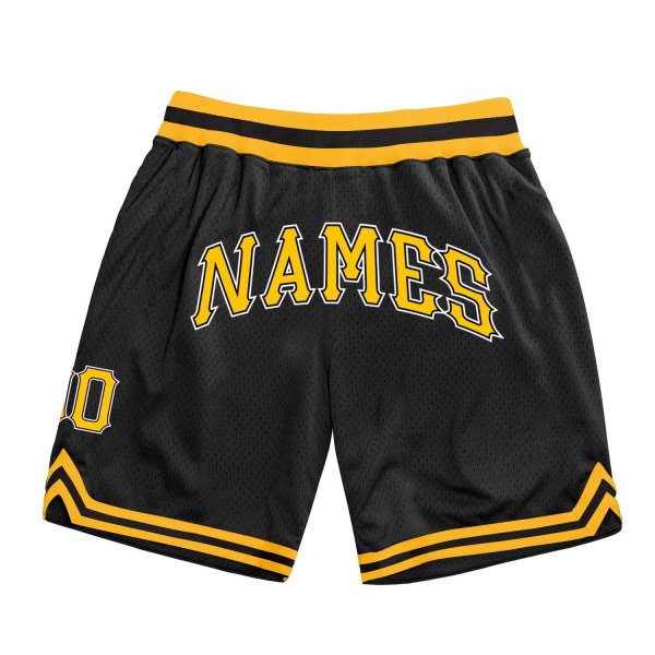 Men's Custom Black Black-Gold Authentic Throwback Basketball Shorts
